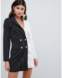 PrettyLittleThing Stripe Contrast Blazer Dress In Mono