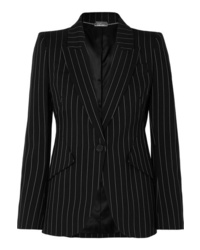 Black and White Vertical Striped Wool Blazer