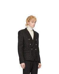 Balmain Black And White Wool Striped Double Breasted Blazer