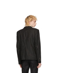 Balmain Black And White Wool Striped Double Breasted Blazer