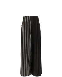 Black and White Vertical Striped Wool Wide Leg Pants