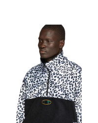 Noon Goons Black And White Leopard Half Zip Sweatshirt
