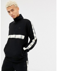 Criminal Damage Track Jacket In Black With Half Zip And Check