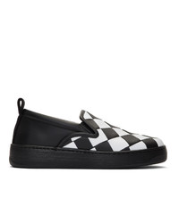Black and White Woven Leather Slip-on Sneakers