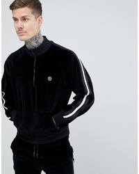 Religion Half Zip Sweatshirt In Black Velour