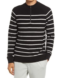 Open Edit Stripe Mock Neck Cotton Blend Sweater