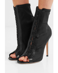 Gianvito Rossi 100 Leather Trimmed Stretch Faille Boots Black