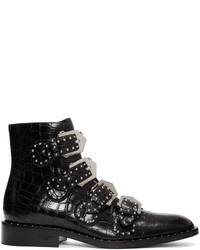 Givenchy Black Croc Embossed Ankle Boots