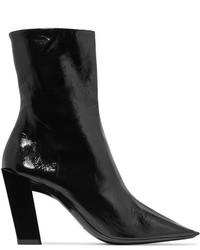 Balenciaga Glossed Leather Ankle Boots Black