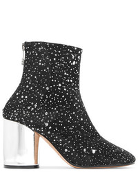 Maison Margiela Metallic Leather Trimmed Glittered Canvas Ankle Boots Black
