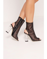 Missguided Black Peep Toe Perspex Block Heel Ankle Boots