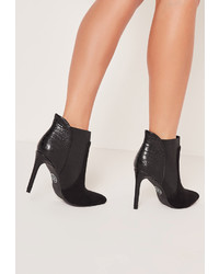 Missguided Croc Heel Pointed Toe Ankle Boots Black