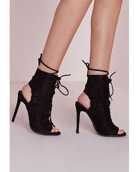 Missguided Lace Up Heeled Ankle Boots Black