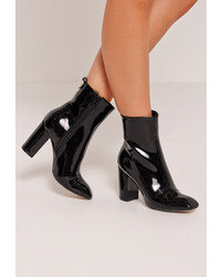 Missguided Patent Heeled Ankle Boots Black