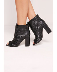 Missguided Quilted Peep Toe Block Heel Ankle Boot Black