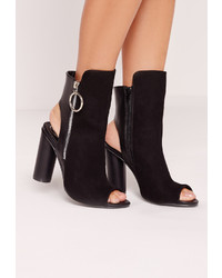 Missguided Ring Pull Cut Out Heeled Ankle Boots Black