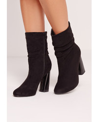 Missguided Rouched Flared Heel Ankle Boots Black