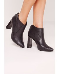 Missguided Squared Heel Croc Ankle Boots Black