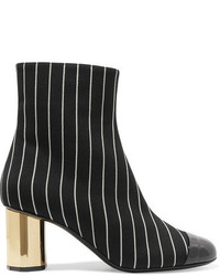 Marco De Vincenzo Patent Leather Trimmed Pinstriped Wool Ankle Boots Black