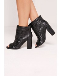 Missguided Quilted Peep Toe Ankle Boots Black