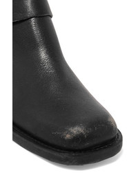 Balenciaga Santiago Distressed Textured Leather Ankle Boots Black