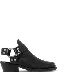 Balenciaga Santiago Distressed Textured Leather Ankle Boots Black