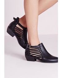 Missguided Strappy Cut Out Ankle Boots Black