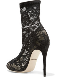Dolce & Gabbana Stretch Lace And Tulle Sock Boots Black