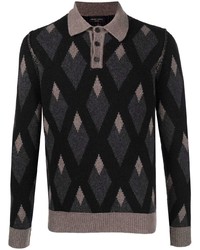 Black Argyle Polo Neck Sweater