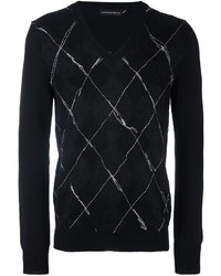 Black Argyle V-neck Sweater