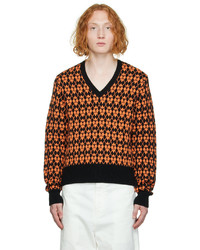 AMI Alexandre Mattiussi Black Orange Jacquard Sweater