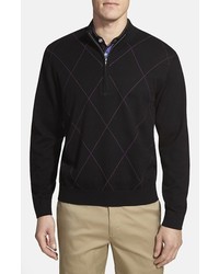 Black Argyle Zip Neck Sweater