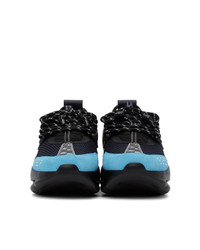 Versace Black And Blue Chain Reaction Sneakers