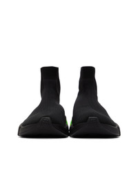 Balenciaga Black And Green Clear Sole Speed Sneakers