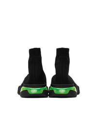 Balenciaga Black And Green Clear Sole Speed Sneakers