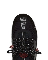 Versace Black Chain Reaction Mesh Leather Sneakers