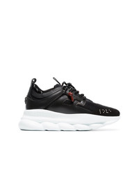 Versace Black Chain Reaction Mesh Leather Sneakers