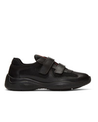 Prada Black Leather And Mesh S Sneakers