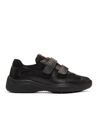 Prada Black Leather And Mesh S Sneakers