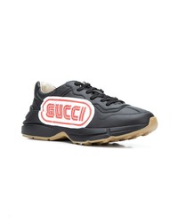 Gucci Black Rhyton Leather Sneakers