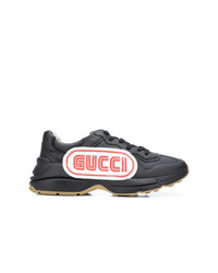 Gucci Black Rhyton Leather Sneakers