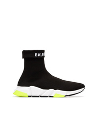 Balenciaga Black White And Yellow Speed Sock Sneakers