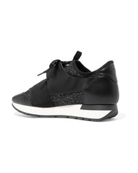 Balenciaga Race Runner Metallic Stretch Knit And Leather Sneakers