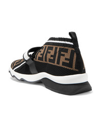 Fendi Rockoko Logo Jacquard Stretch Knit And Mesh Slip On Sneakers