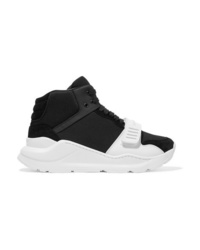 Burberry Rubber Trimmed Suede Neoprene And Mesh High Top Sneakers