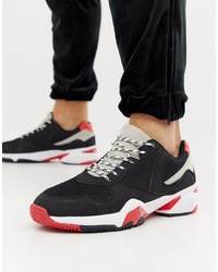 ASOS DESIGN Trainers In Black And Red With Chunky Sole