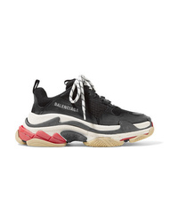 Balenciaga Triple S Logo Embroidered Leather Nubuck And Mesh Sneakers