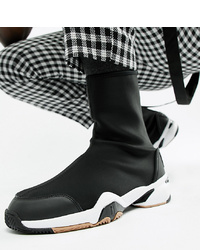 ASOS DESIGN Wide Fit Sock Boot Trainers In Black Neoprene With Chunky Sole