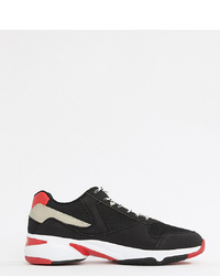 ASOS DESIGN Wide Fit Trainers In Black And Red With Chunky Sole