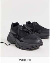 ASOS DESIGN Wide Fit Trainers In Black Mix With Chunky Sole